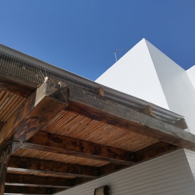 רשת מתכת על גג עץ למניעת יונים