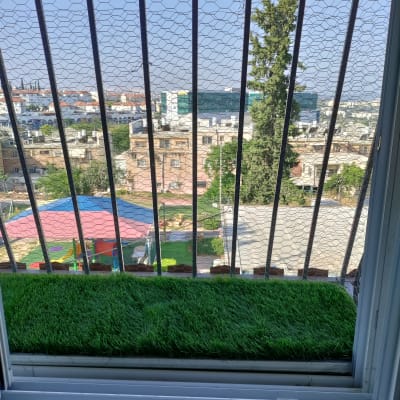 סורגי מתכת עם רשת על חלון פתוח