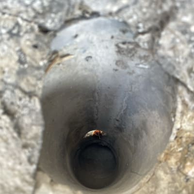 חור בגג עם צינור בטון חשוף