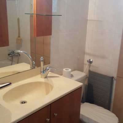 כיור עם ברז, מברשת תלויה, נייר טואלט