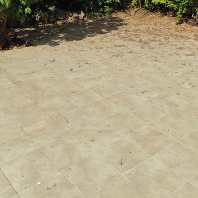 רצפה מרוצפת עם עלים יבשים ולכלוך קל