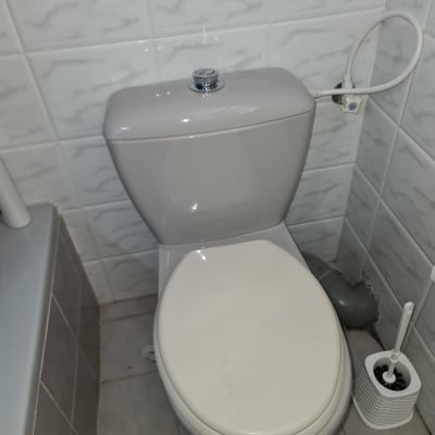 אסלה עם מיכל הדחה וצינור מים