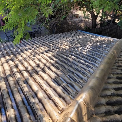 גג רעפים עם צללים מעצים מסביב