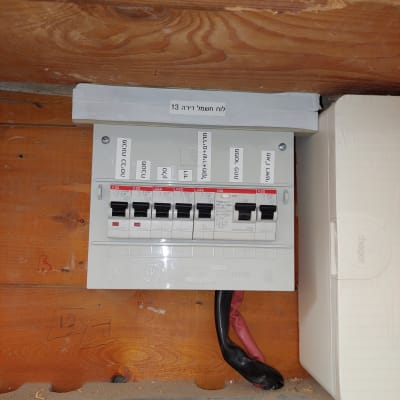 לוח חשמל עם מפסקים וכבלים חשמליים