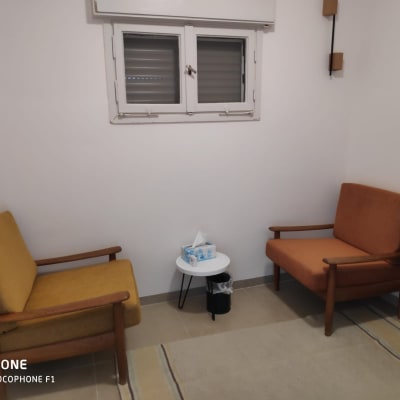 שתי כורסאות מרופדות בצבעים שונים בחדר