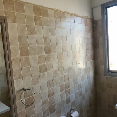 קיר אריחים עם סדק בתקרה, טבעת מגבת