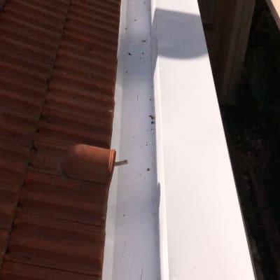 גג רעפים עם מרזב לבן