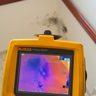 מצלמה תרמית מציגה אזור עם נזילה בקיר