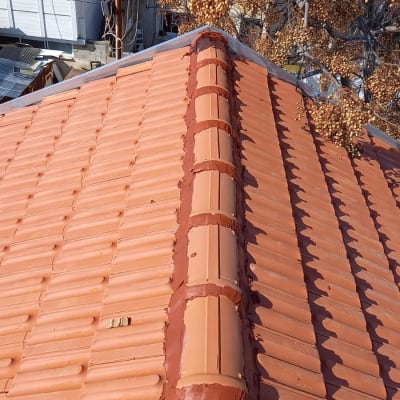 גג רעפים חום עם קו חיבור מרכזי