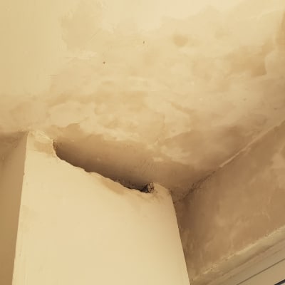 תקרה עם סימני רטיבות והתקלפות צבע