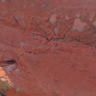 אריח גג חום עם סדקים וטחב ירוק