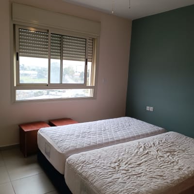 קיר צבוע בצבע ירוק כהה בחדר שינה