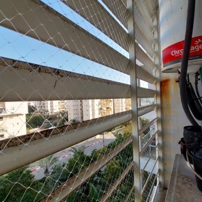 רשת מתכת על חלון למניעת כניסת יונים