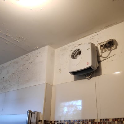 קיר עם קילופי צבע ותקרה מתקלפת