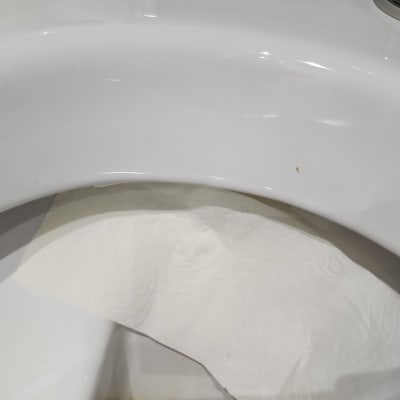 נייר טואלט בתוך אסלה לבנה