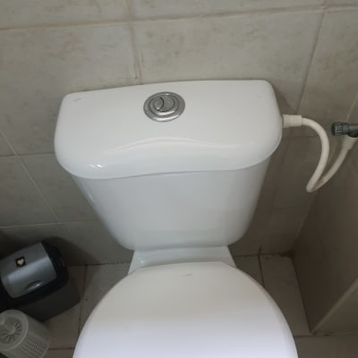 אסלה עם כפתור הדחה ומיכל מים