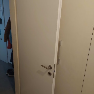 דלת לבנה עם ידית מתכת כסופה