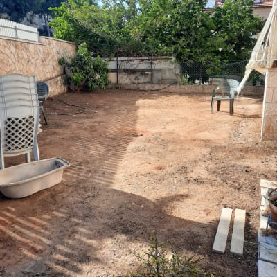 עציצים עם צמחים, אדמה חשופה, צינור השקיה