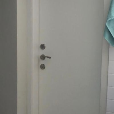 דלת לבנה עם ידית וכפתורים