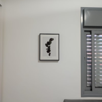 תמונה ממוסגרת תלויה על קיר לבן