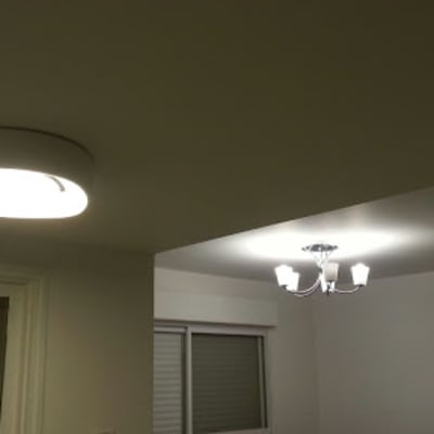 שני גופי תאורה מותקנים בתקרה מוארים