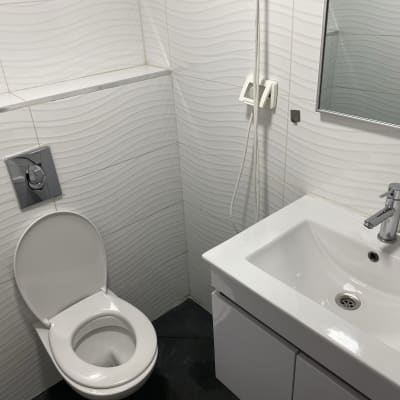 שירותים וכיור נקיים עם ברז כסוף