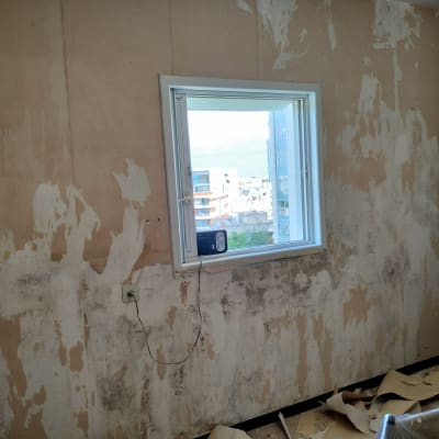 קיר מתקלף עם סולם וחלון