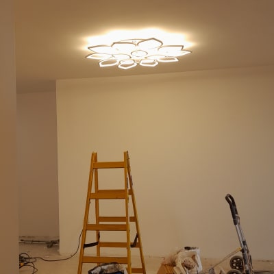 סולם צהוב, דליים וכלי עבודה לשיפוץ