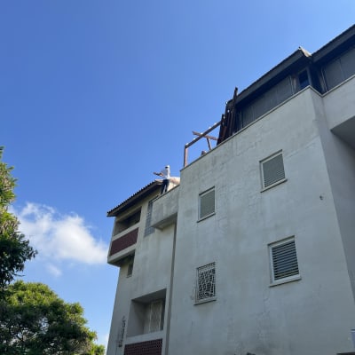 עובדים על גג עם מסגרת אלומיניום