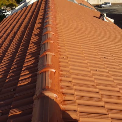 גג רעפים חום עם קו רכס מרכזי