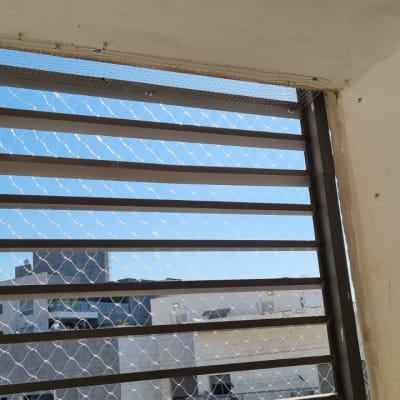 רשת מתכת על חלון למניעת כניסת יונים