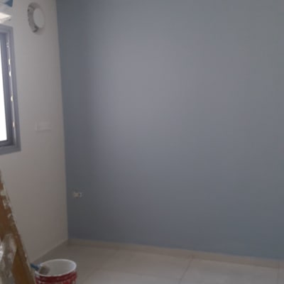 קיר צבוע, דלי צבע, סולם, רשת לצביעה