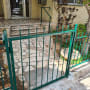שער מתכת ירוק בכניסה לבית עם מדרגות אבן