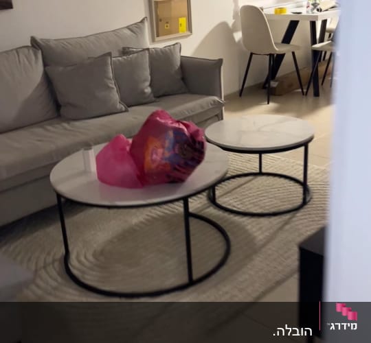 סלון דירה מרוהט עם ספה, שולחנות קפה ופינת אוכל