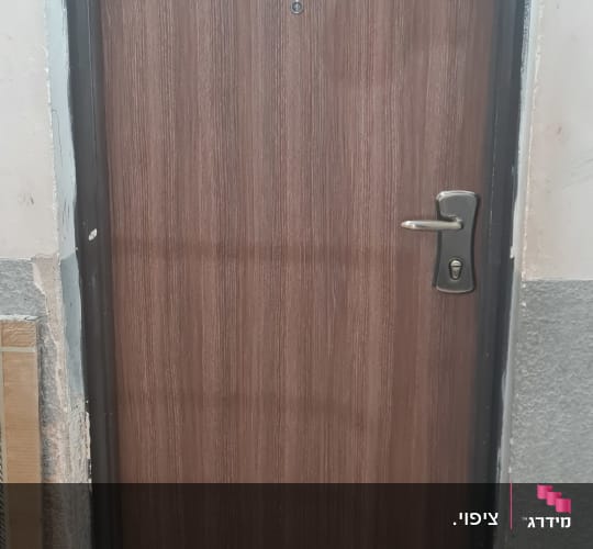 דלת עץ עם ידית ומספר 6