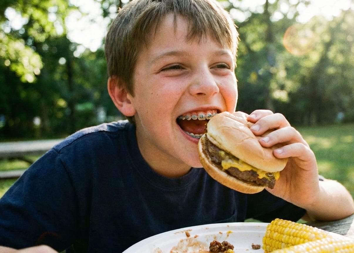 ילד אוכל, לאכול עם גשר ילד אוכל, לאכול עם גשר
