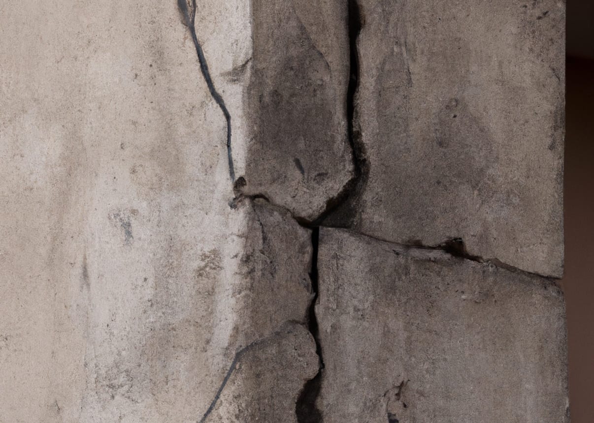 קורות בטון של מבנה מסוכן עם סדקים 