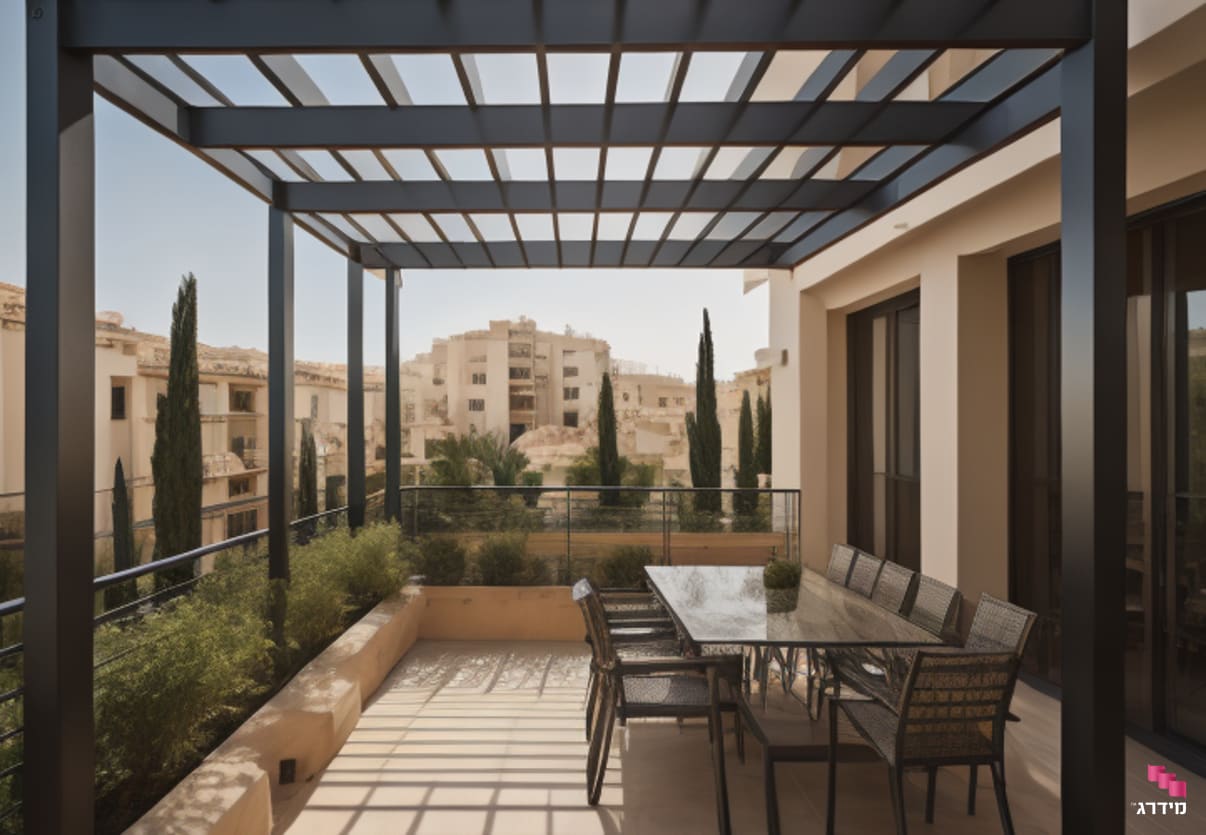 פרגולה מברזל מגולוון במרפסת פרגולה מברזל מגולוון במרפסת