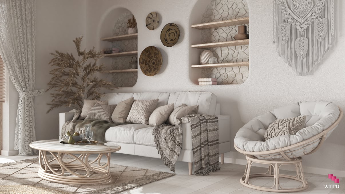 נישות גבס מעוצבות עם מדפי עץ וחיפוי בריקים נישות גבס מעוצבות עם מדפי עץ וחיפוי בריקים