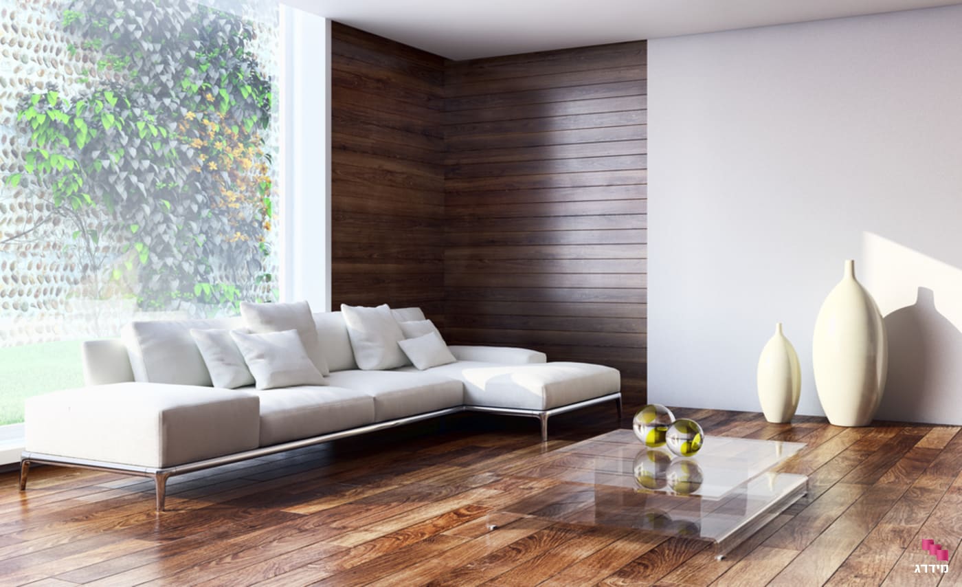 קיר סלון בחיפוי עץ