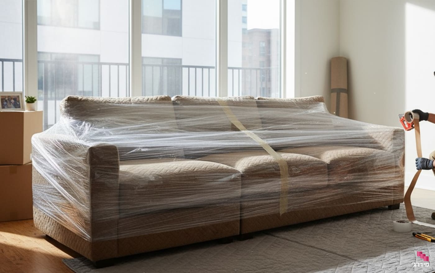 אריזת ספה לפני הובלה