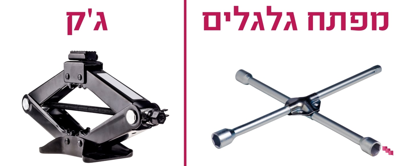 מפתח גלגלים וגק להחלפת גלגל