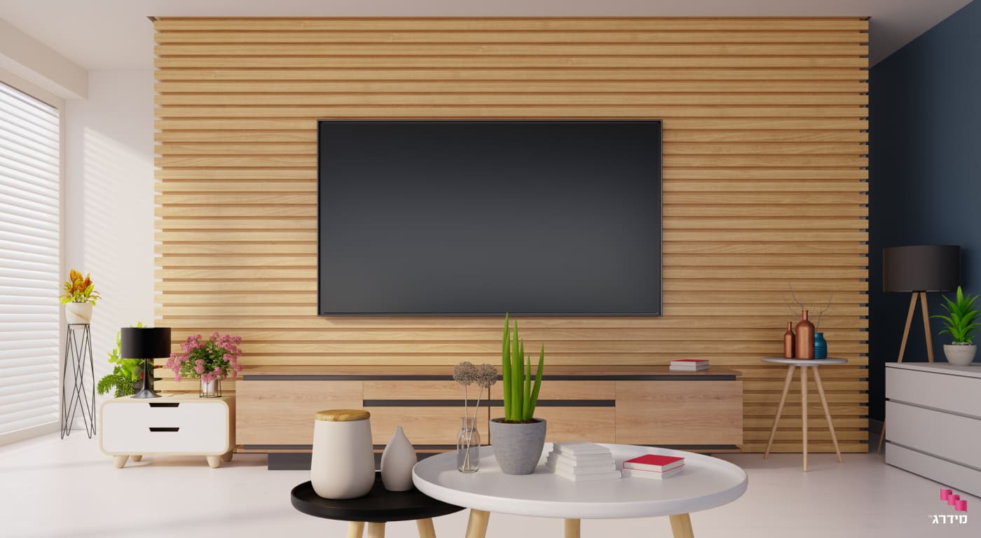 חיפוי עץ לקיר בסלון