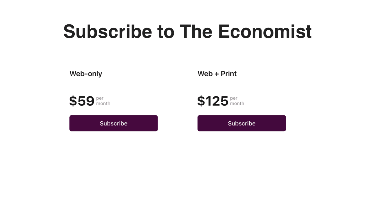 Two options: web only for $59, or web + print for $125