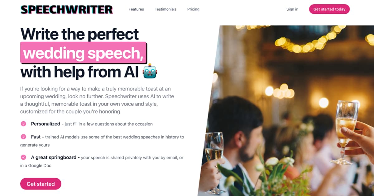 A screenshot from the newly redesigned Speechwriter.ai homepage