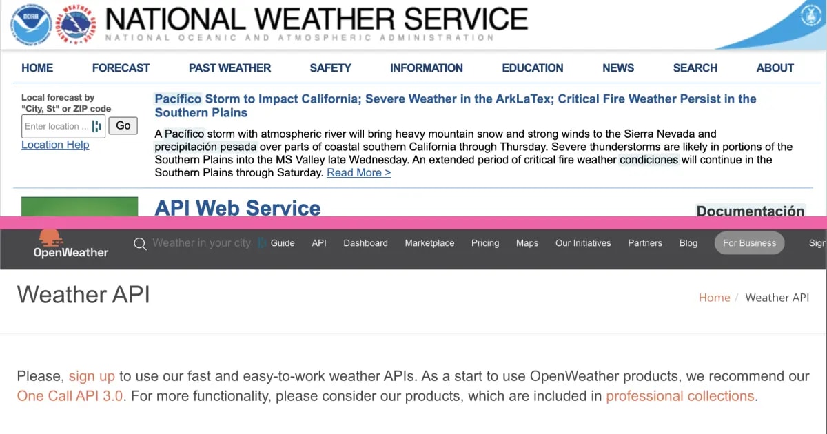 NOAA and OpenWeatherMap APIs