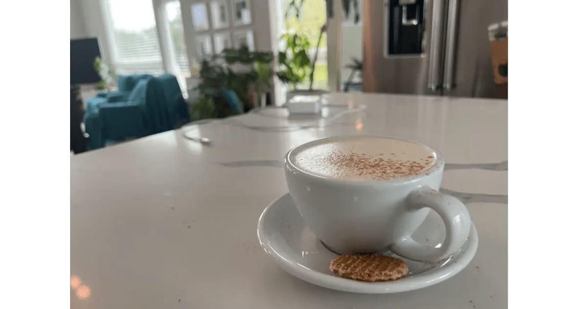 A photo of a latte sitting on my countertop