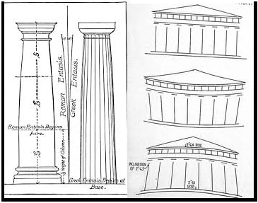 A diagram of a column with a slight bulge on the side. The bulge is used to create the illusion of a taller, straighter column.