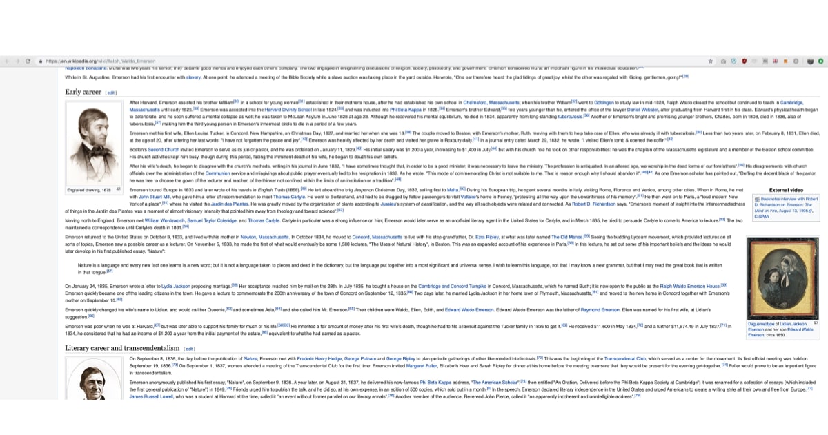 Screenshot of a wikipedia article on a wide monitor. Text spans fully from left to right, taking up the full width of available space.