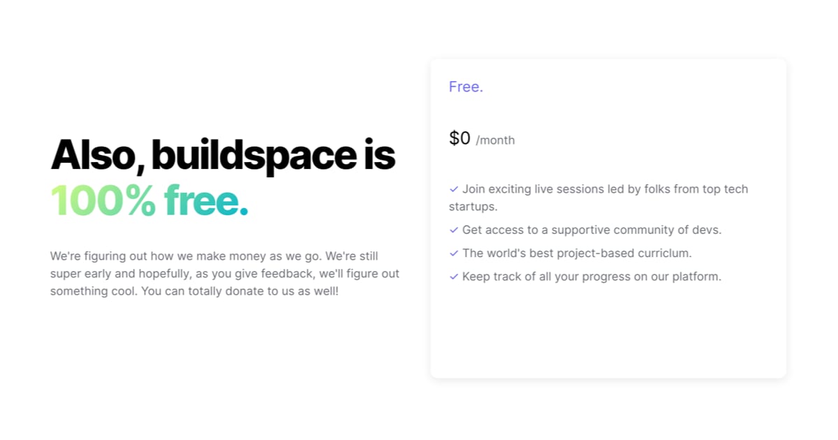 screenshot of Buildspace's price: free!
